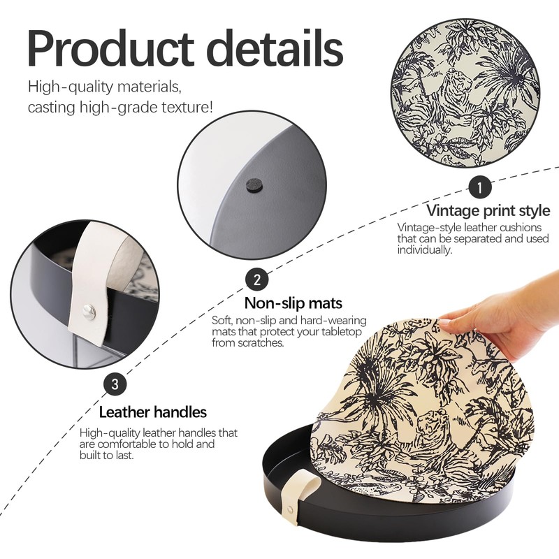 HARLIANGXY Decorative Round Tray Ø 28CM, Valet Tray with Leather-padded,