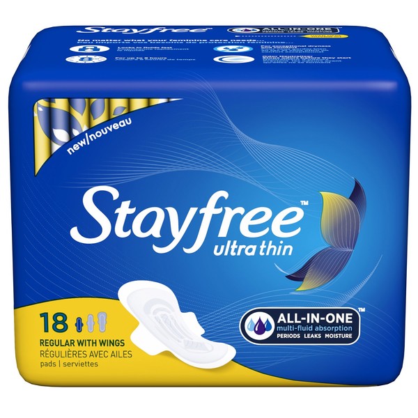 Stayfree Ultra Thin Regular Pads with Wings, 18 Count