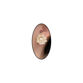 White Pearl Flower Cluster Stud Earrings for Women,Charm Large Blossom Floral Statement Earrings,Bride Bridesmaid Jewelry Gifts for Wedding (Gold)