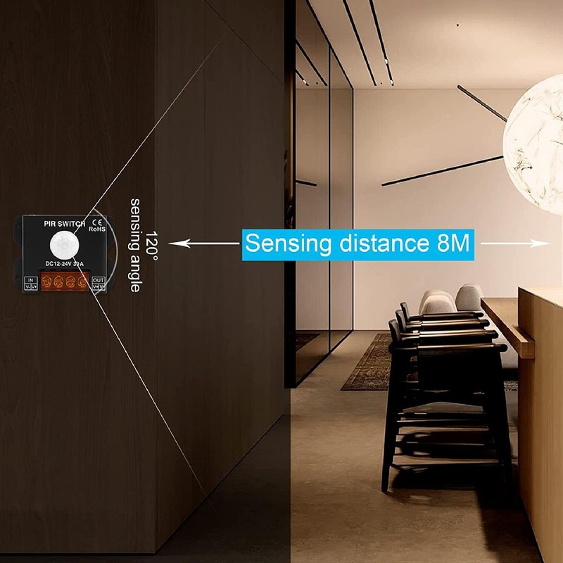 Brrnoo DC 12V 24V 30A PIR Sensor Switch Panel Light