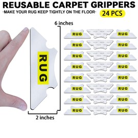 Rug Non Slip Grippers, Reusable Rug Corner Tape Pads for Hardwood Floors and Tiles, Strong Firmly Carpet Tape for Area Rugs, Removable and No Residue on Floor, 24Pcs