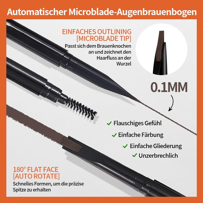 Noerrors Eyebrow Pencil Microblading in Dark Brown, Precise Slim Fine