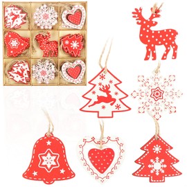 com-four® Christmas Tree Decoration, 27-Piece Wooden Pendant Set, Christmas Tree Decoration for Decorating the Christmas Tree