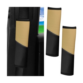 Osilly 2PCS Car Seat Belt Cover, Carbon Fiber Vehicle Safety Seatbelt Shoulder Strap Protector, Breathable Leather Automotive Interior Harness Pad Accessories, Universal for Most Cars (Beige)