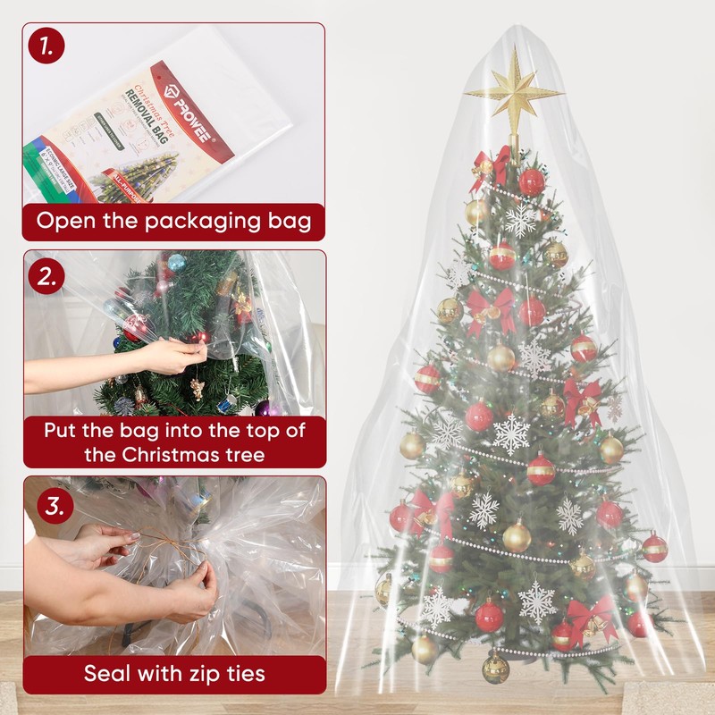 PROWEE 9FT Clear Christmas Tree Bag – Waterproof Upright Christmas