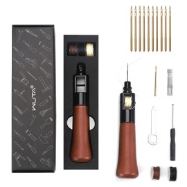 WUTA Repair Stitch Kit Leathercraft Stitch Awl Tool with 10Pcs Large Titanium-plated needle, for Leather, Belt, Canvas, Fabric, Bag Repair Professional Speedy Stitcher Leather Craft Tool