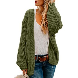Ferrtye Womens Oversized Chunky Open Front Cardigan Sweaters Cable Knit Long Sleeve Cardigans Outwear Coats Green