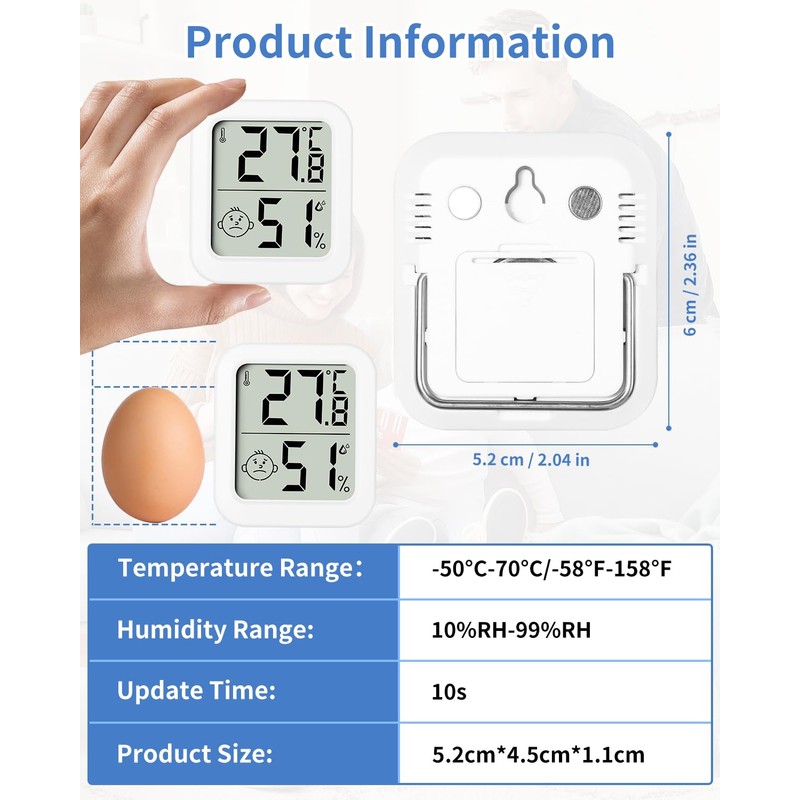 SOBEAU Mini Thermo-Hygrometer Thermometer Indoor Room Thermometer Pack of 4