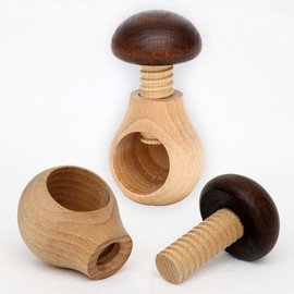 NEUSTANLO Nutcracker Mushroom with Screw Thread Made of Beech Wood (Pack of 5)