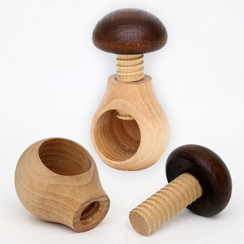 NEUSTANLO Nutcracker Mushroom with Screw Thread Made of Beech Wood