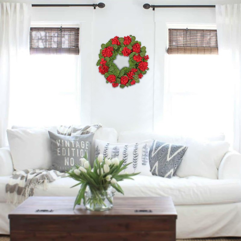 Arborus 19.6-Inch Geranium Wreath with Lush Greenery Faux Wreath –