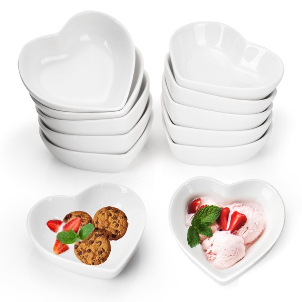Axigundaone 12 Pcs Ceramic Heart Shaped Bowl, 1.8Oz Heart Shaped