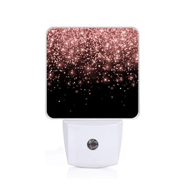 SLHFDKL Rose Gold Glitter Night Light, Plug-into Wall Pink Nightlight Lamp with Dusk to Dawn Sensor, Led Lamp 0.5W Energy Efficient for Boys Girls Adults Home Decor