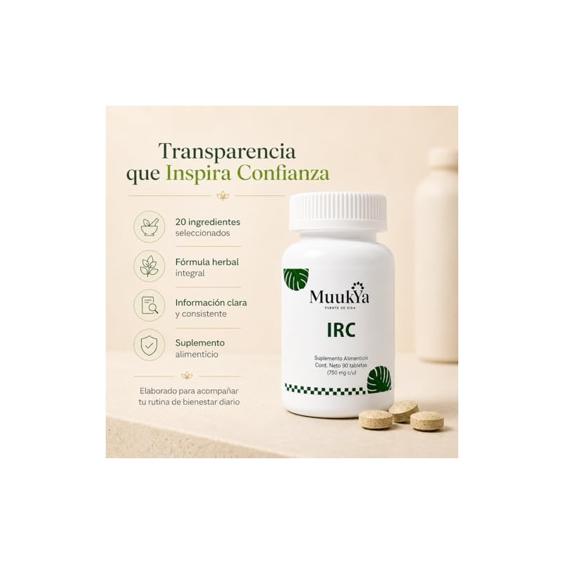 MUUKYA IRC Suplemento Natural Renal con Chanca Piedra y Reishi,