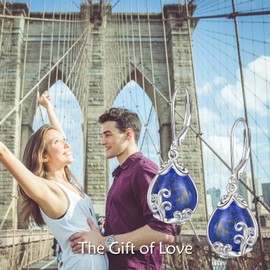 POPLYKE Filigree Gemstone Drop Earrings Sterling Silver Crystal Earrings with Cap Jewellery for Women, Sterling Silver, Lapis Lazuli