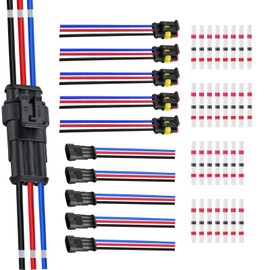 HUAZIZ 3 Pin Cable Connector Plug, 6 Sets Waterproof Plug Cable Connector with Cable 20 AWG Marine for Car Truck Kayak Boats Scooter Motorcycle, with 30 Pieces Solder Connector
