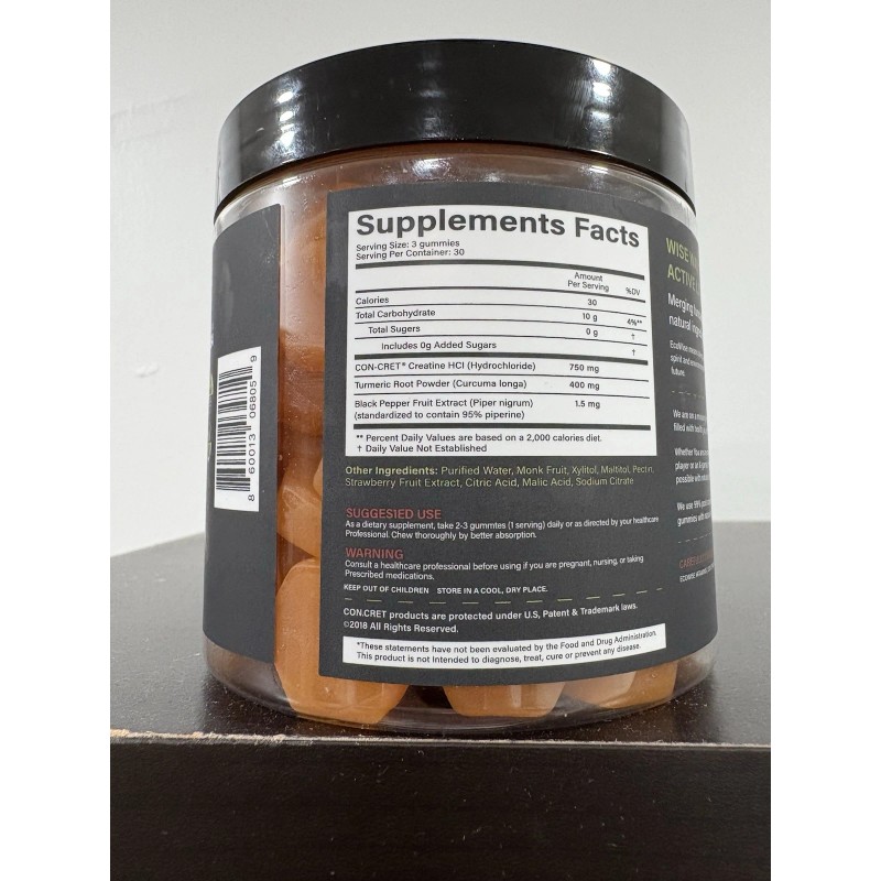 EcoWise Creatine HCL Gummies 750mg – Vegan, Sugar-Free, Strawberry, 90