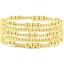 LittleFathand Gold Plated Bead Bracelets Set for Women Layered Pearl Beaded Bracelet Stackable Beads Stretchy Wrap Bracelet Wedding Party Jewelry Gift