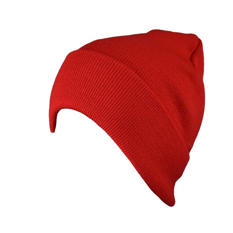 NYFASHION101 Unisex Plain Blank Long Knitted Cuff Beanie Cap, Red