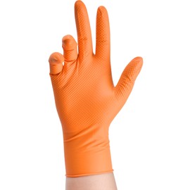 TitanFlex ThorGrip Heavy Duty Industrial Orange Nitrile Gloves, 8-mil, Gloves Disposable Latex Free with Raised Diamond Texture Grip, Powder Free, Rubber Gloves, Mechanic Gloves,100-ct Box (Medium)