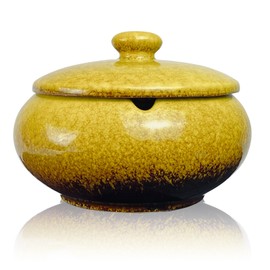 KICOSOADT Ceramic Holder Home Decor with Lid for Home Office Decoration Anti-Skid Ceramic,Outdoor Windproof Ceramic Decoration (kiln transmutation yellow)