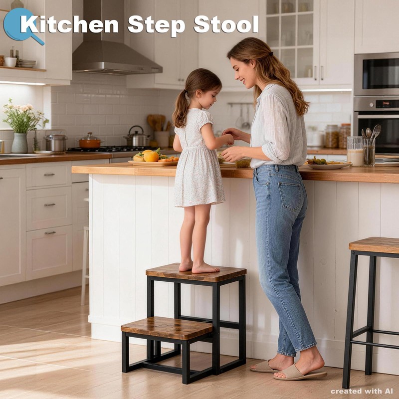 iTsst 2 Step Stool for Adults Wooden Step Stool with