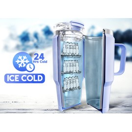 Meoky 32 oz Tumbler with Handle, Insulated Tumbler with Lid and Straw, Stainless Steel Travel Mug, 100% Leak Proof, Keeps Cold for 24 Hours or Hot for 8 Hours, Fits in Car Cup Holder (Lilac)