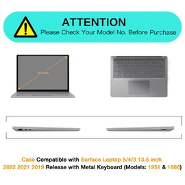 MOSISO Compatible con Surface Laptop 5/4/3 13.5 Pulgadas 2022 2021 2019 con Teclado de Metal (Modelos: 1951 & 1868),Carcasa Rígida de Plástico&Cubierta de Teclado&Protector de Pantalla, Negro
