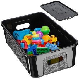KADAX Rectangular Storage Box with Lid, Storage Container, Stacking Container, Plastic Box, Space Saving Storage Box (5L, Black)