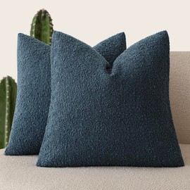 Foindtower Pack of 2, Decorative Textured Boucle Throw Pillow Covers Accent Solid Pillow Cases Cozy Soft Couch Cushion Case for Chair Sofa Bedroom Living Room Home Decor 22x22 Inch Dark Blue