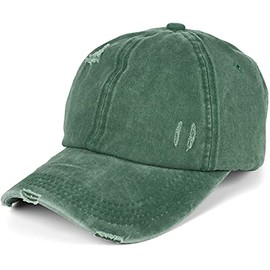styleBREAKER Ladies Baseball Cap in Washed Destroyed Used Look, Ponytail, 6-Panel, Hook-and-Loop Fastener Adjustable 04023080, Colour:Dark Green