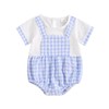 Newborn Baby Boys Girls Ginghem Romper Short Sleeve Plaid Patchwork