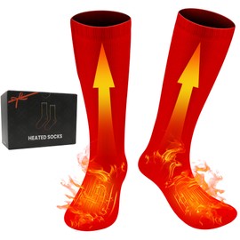 QILOVE Heated Socks, Rechargeable Electric Heated Socks for Women Men- 3.7V 4000mAh Battery Thermal Socks Winter Washable Warm Foot Warmers for Skating, Hiking, Camping, Fishing(Red, Unisex-Adult)