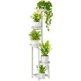 Bamworld Soporte esquinero para plantas de interior y exterior, soportes altos de metal para múltiples plantas, estante dorado resistente de 4 niveles para patio, jardín, balcón, sala de estar