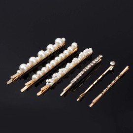 Folansy 20 Pieces Elegant Hair Barrettes Bridal Golden Metal Hair Clip Artificial Pearl Hair Pins and Clear Rhinestone Bobby Pin for Weddings Hair Accessories