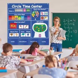 BOHEMIABY Circle Time Learning Center Classroom Pocket Chart Preschool, Educational Pocket Chart Teaching Materials, Learning Calendar Weather Counting Letter Color Shape (circle time learning center)