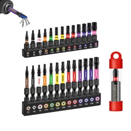 Geinxurn 26pcs 1”/ 2”Magnetic Impact Torx Screwdriver Bits Set, S2 Steel Multi Star Driver Bits（T7-T40） and 1 Pcs Bit Holder with Color Coded Base.