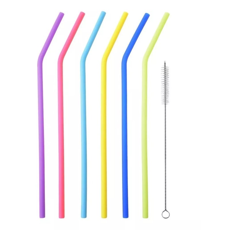 Universo en Linea Popote Silicon Ecológico Flexible 6 Piezas Cepillo