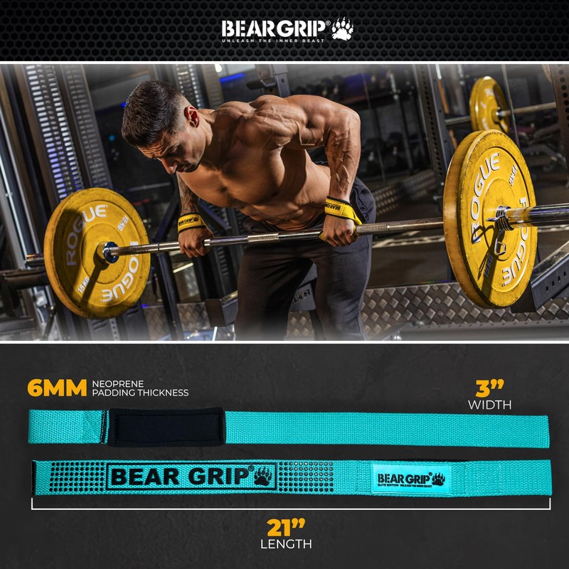 BEAR GRIP Straps - Premium Neoprene Padded, Double Stitched Heavy