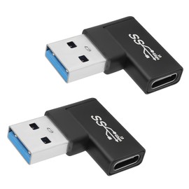 QIANRENON 90°Angle USB 3.1 vers USB C Adaptateur 10Gbps USB A Mâle vers Type C Femelle Droit Angle L Forme Connecteur, Pour Donnée Transfert OTG Charge 3A, 2Pcs (Droit Angle Pliage Latéral)