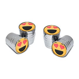 Elektroplate Heart Eyes Smiley Face Bright Chrome Aluminum Tire Valve Stem Caps | Universal Fit for Cars, Bikes, Trucks, RVs, Motorcycles, Trailers (Pack of 4)