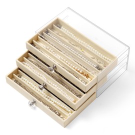 KATISYIO Necklace Jewelry Box Necklace Display Case with 3 Drawers, Beige