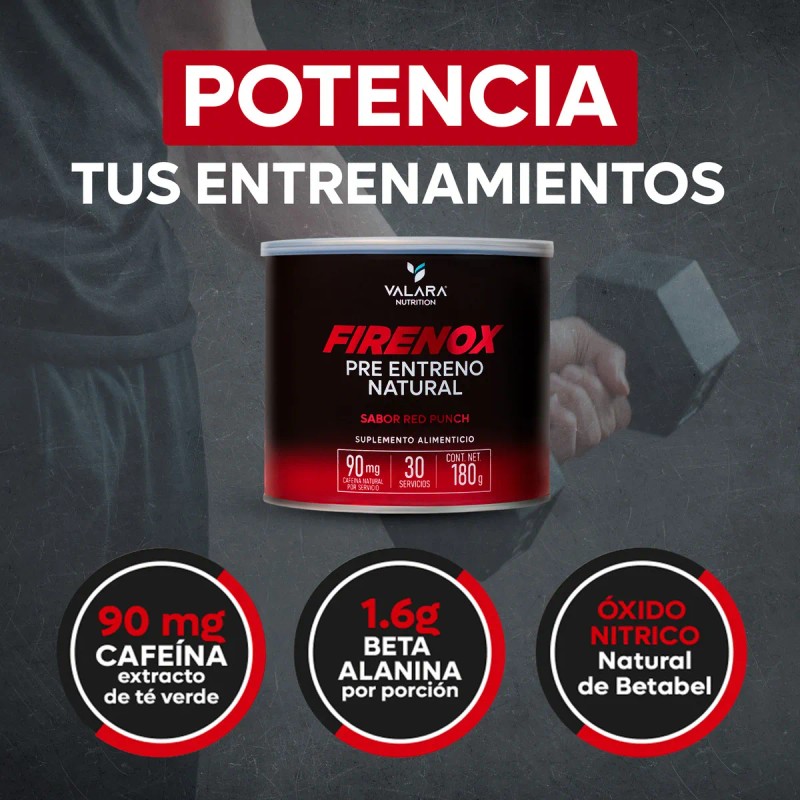 Firenox Red Punch 180 g Pre-entreno en polvo natural, 30
