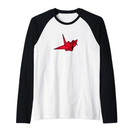 Origami Crane Wireframe Lucky Minimalistic Cute (Red) Raglan Baseball Tee