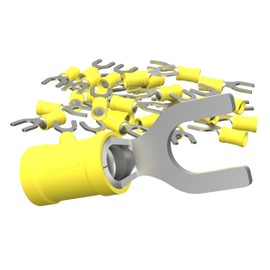 AUPROTEC 10x Fork Cable Lugs 4.0-6.0 mm² Yellow, Hole Diameter M3.5 Partially Insulated PVC SV Cable Connector Made of Tin-Plated Copper