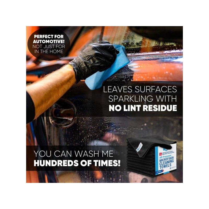 16" x 16" MW Pro Multi Surface Microfiber Towels (Black,