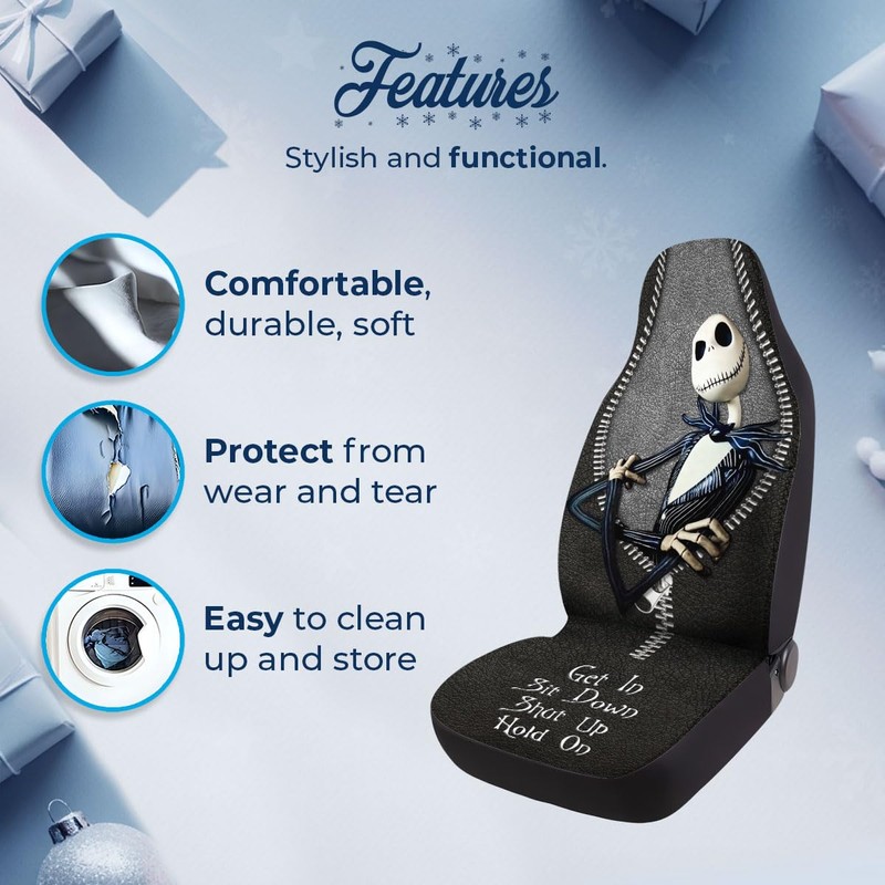 GENANY Horror Nightmare Skellington 2 Front Car Seat Covers for