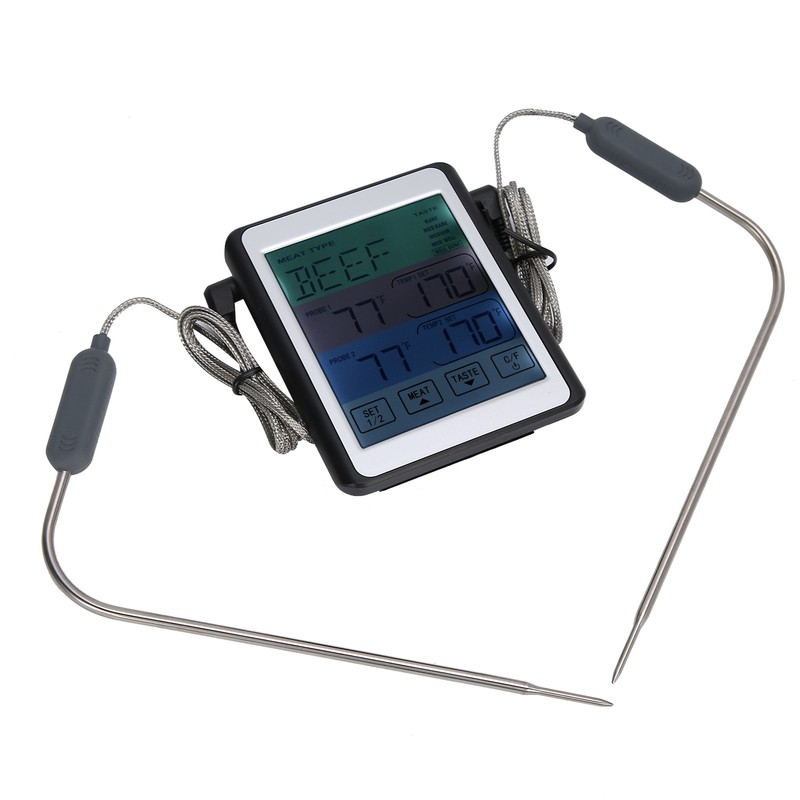 Digital Thermometer Dual Probe Meat Temperature Meter Tester Timer Alarm