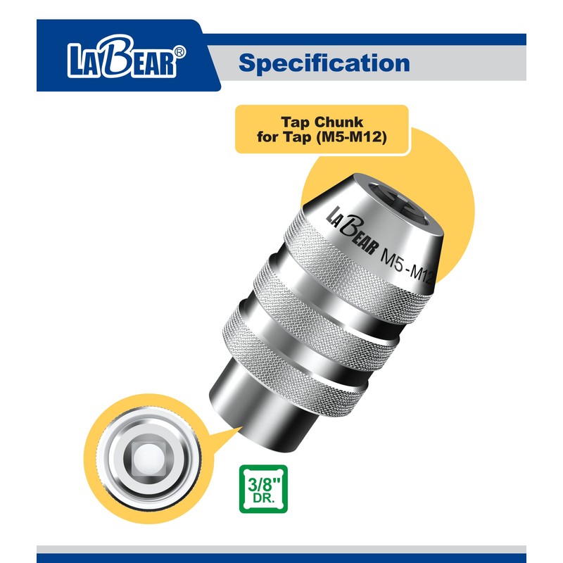 LABEAR 3/8"DR x M5 ~ M12 Interchangeable Adjustable Tap Chuck