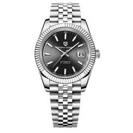 Pagani Design Herren-Automatikuhr Mechanisches Uhrwerk Verschraubte Krone Wasserdicht bis 100 Meter Edelstahlgehäuse Saphirglas Zifferblatt 21 Juwelen Gelbgold Luxusuhr PD 1645 (Silber schwarz)